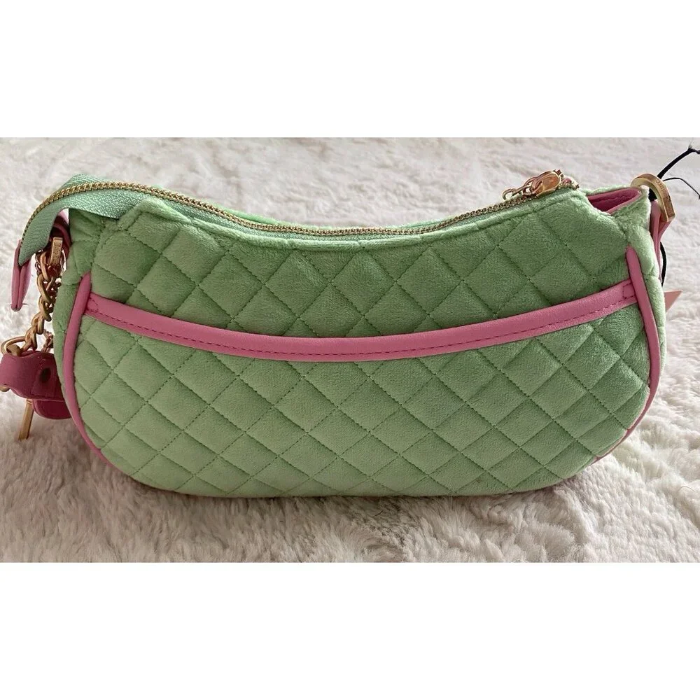 Juicy Couture Juicy Tale Shoulder Bag Retro Green Pink Quilted Bag Purse NEW - Picture 8 of 16